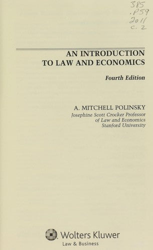 An Introduction To Law and Economics Fourth Edition (Aspen Coursebook) cover