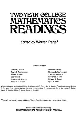 Two Year College Mathematics Readings cover