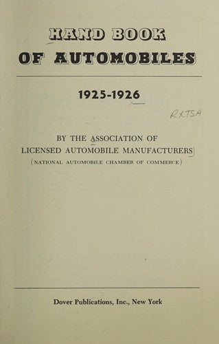 Hand Book of Automobiles, 1925-1926 cover